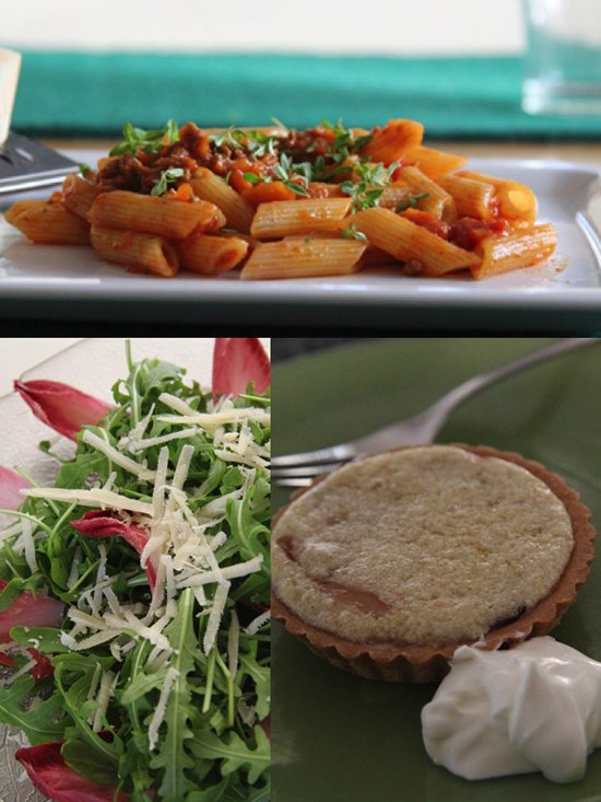 Jamie Oliver 30 Minuten Menü – Jools´Pasta Chicorée-Rucola-Salat, Mandelcreme-Törtchen