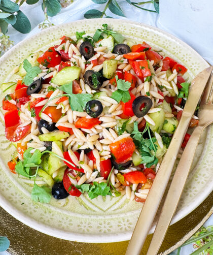 Griechischer bunter Orzo-Salat : Einfach und Schnell in 20 Minuten 1 Griechischer Orzo-Salat mit Feta