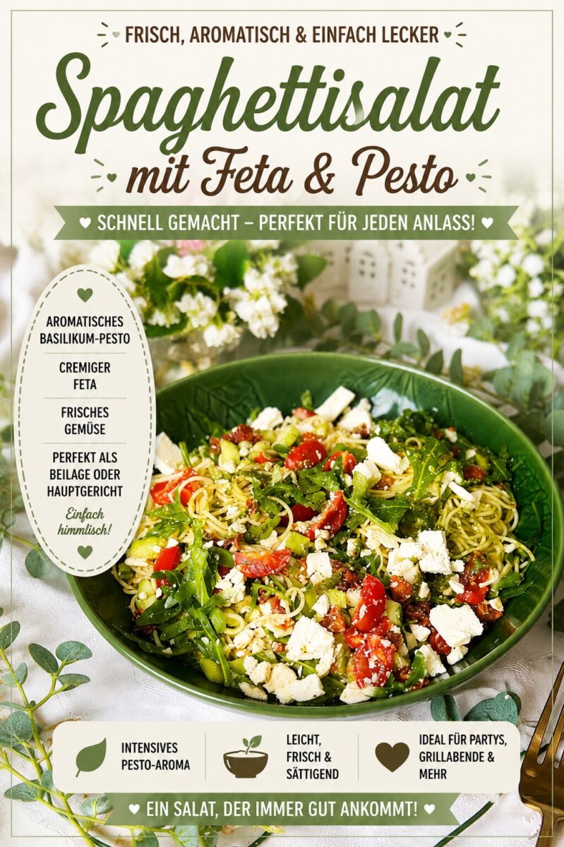 Spaghettisalat mit Feta und Pesto, einfaches Rezept für den Sommer 2 Spaghettisalat mit Feta und Pesto, einfaches Rezept für den Sommer 1