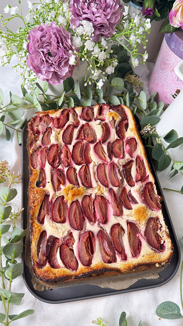 Einfaches Pflaumen-Cheesecake vom Blech Rezept: 1 A fruchtig und so cremig