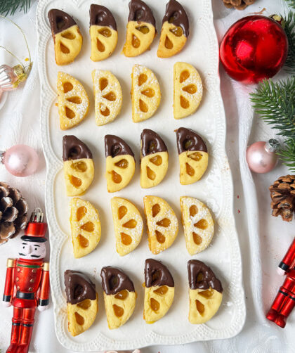 Orangenplätzchen Rezept-Orangenspalten Plätzchen