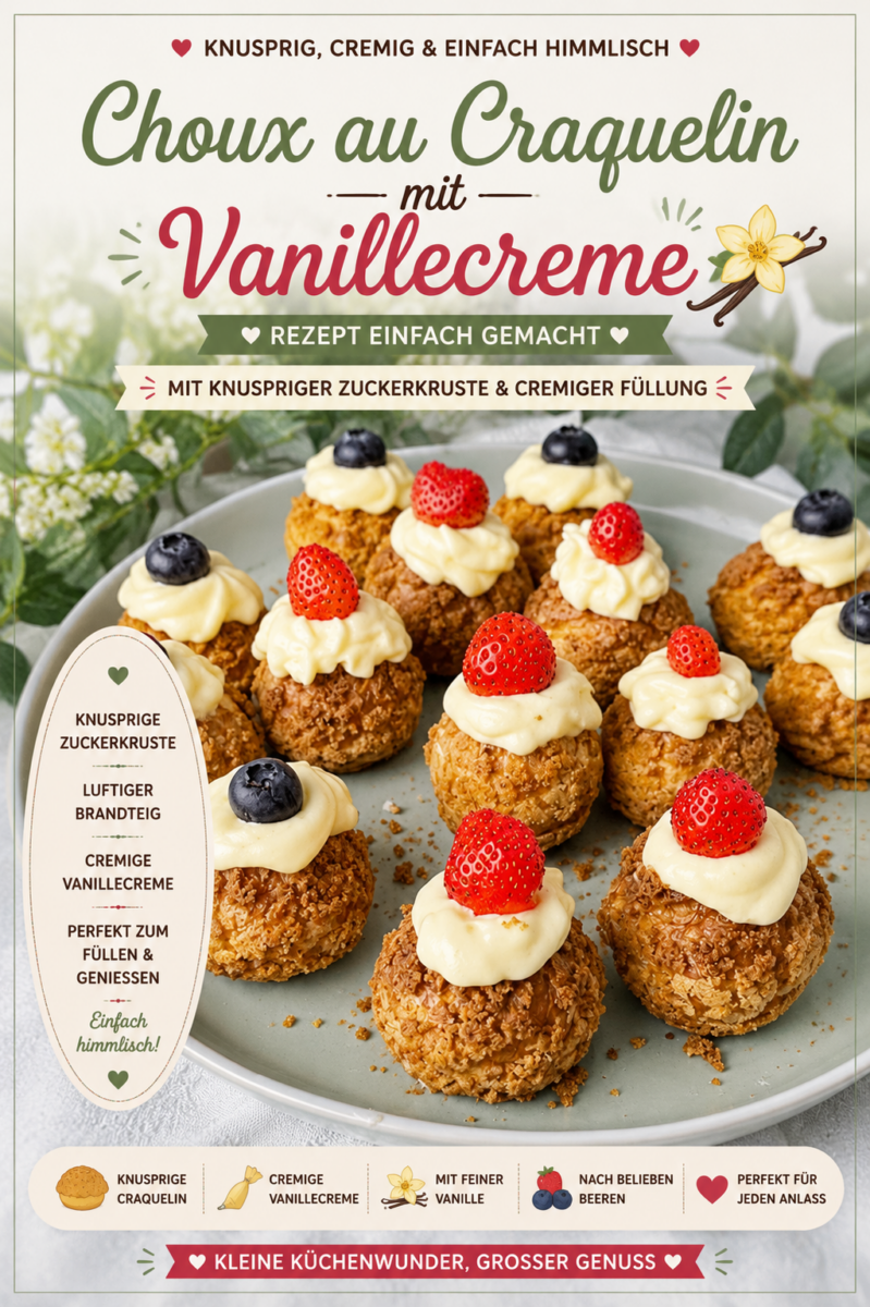 Choux au Craquelin mit Vanillecreme, knusprig & cremig 8 Choux au Craquelin mit Vanillecreme