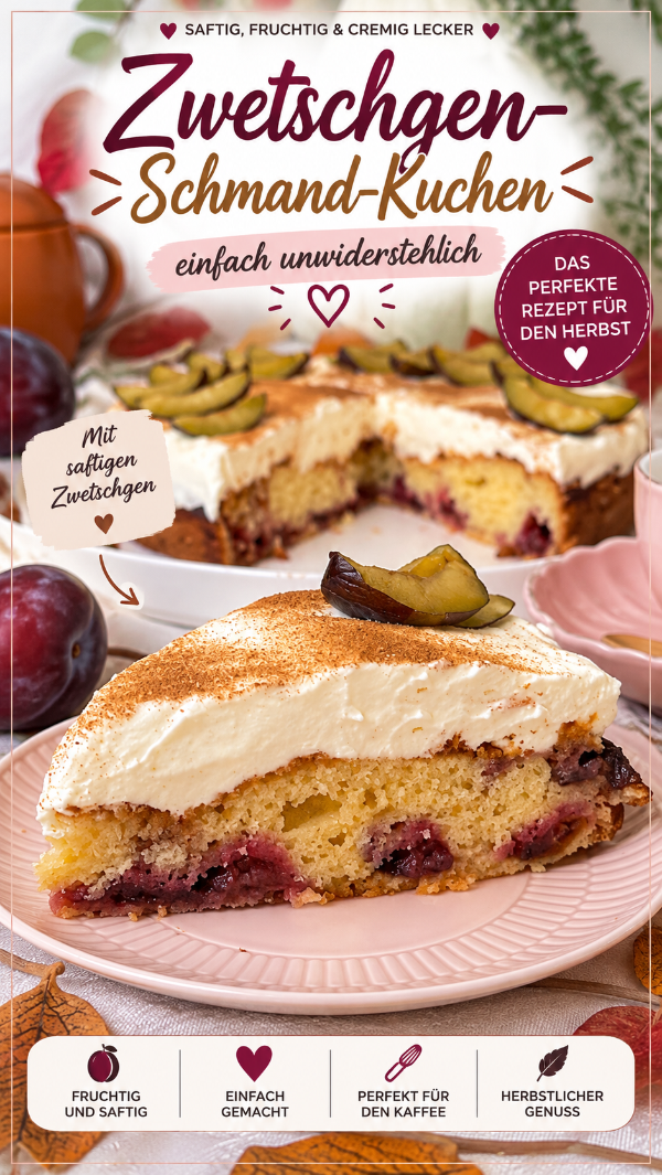 Zwetschgen-Schmand-Kuchen, saftig & cremig 8 Zwetschgen-Schmand-Kuchen mit cremiger Schmandhaube und frischen Zwetschgen