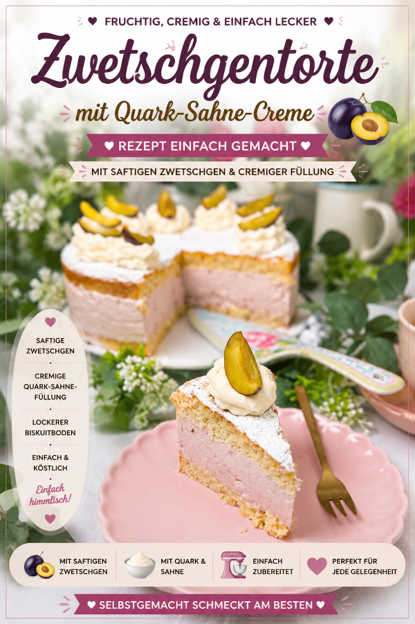 Zwetschgentorte mit Quark-Sahne-Creme und lockeren Biskuit ist so lecker 8 Zwetschgentorte mit Quark-Sahne-Creme