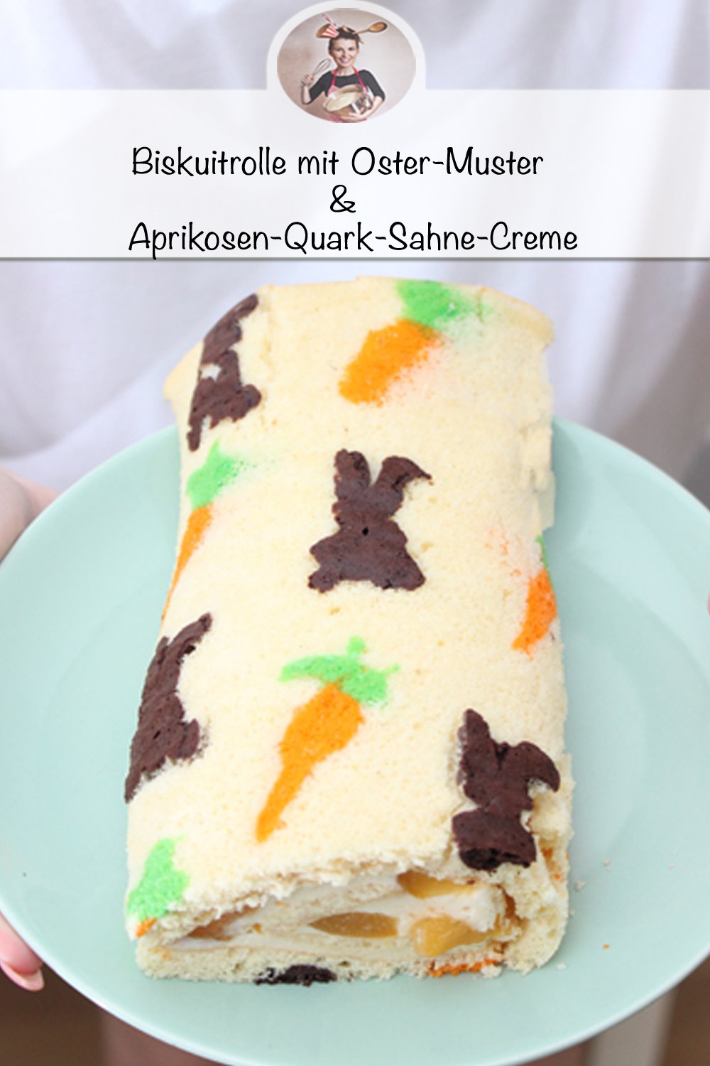 Biskuitrolle mit oster-muster & aprikosen quark-sahne-creme