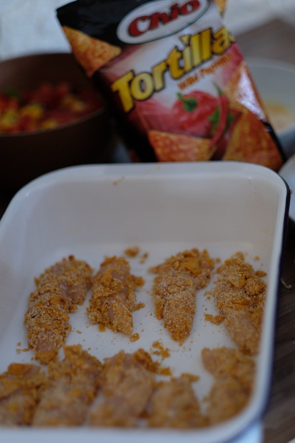 Überbackene Tortillas mit Chicken und Salsa Soße
