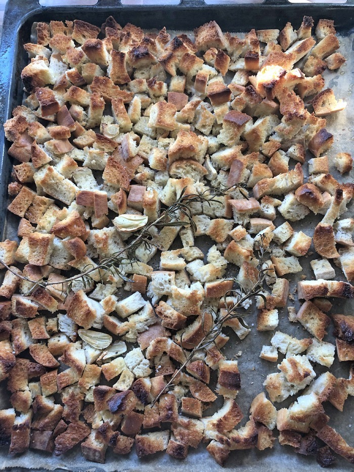 Brotsalat mit tomaten, oliven und burrata