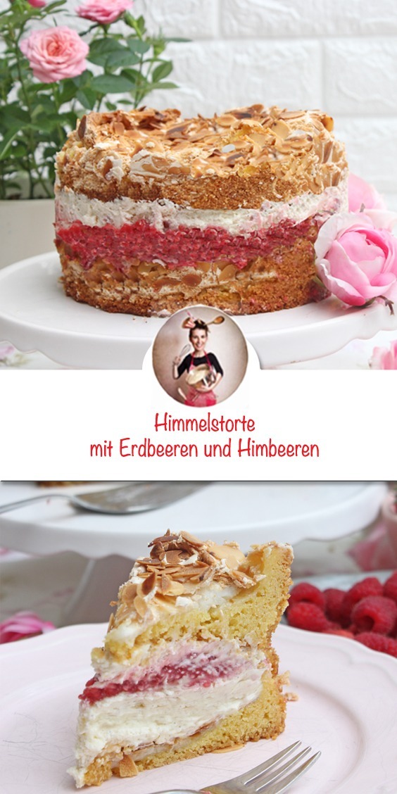 Himmelstorte mit Erdbeeren und Himbeeren