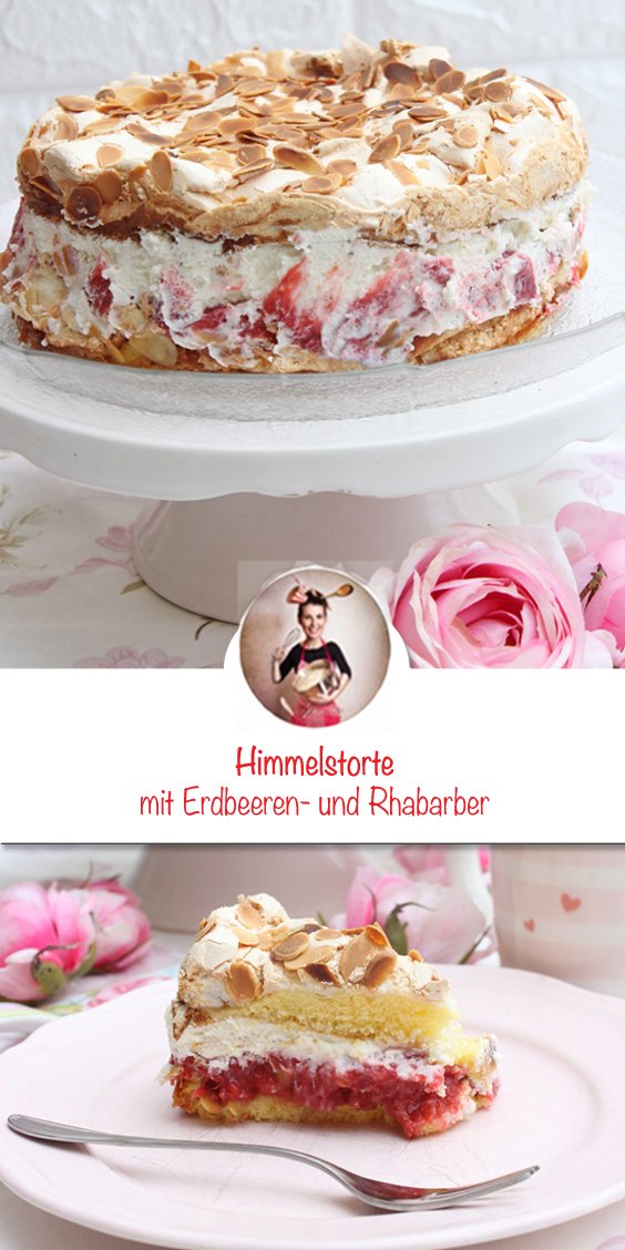 Himmelstorte mit erdbeeren und rhabarber