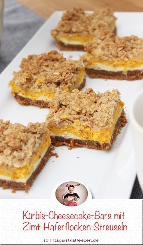 Kürbis-Cheesecake-Bars mit Zimt-Haferflocken-Streuseln