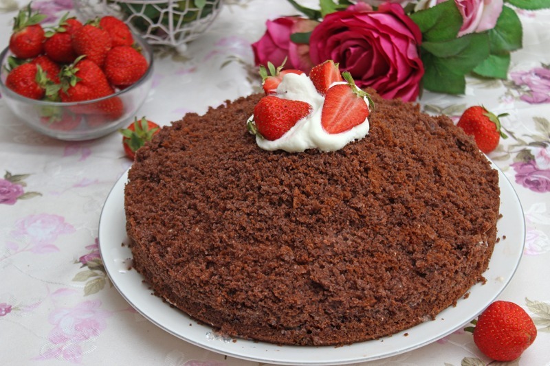 Maulwurfkuchen mit Erdbeeren