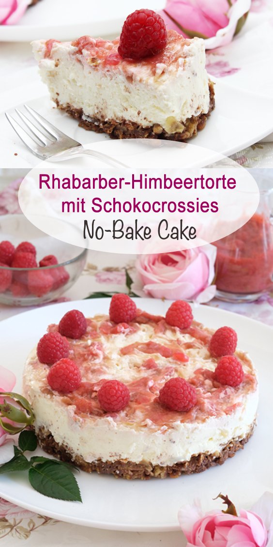 Rhabarber-himbeertorte mit schokocrossie | no-bake cake