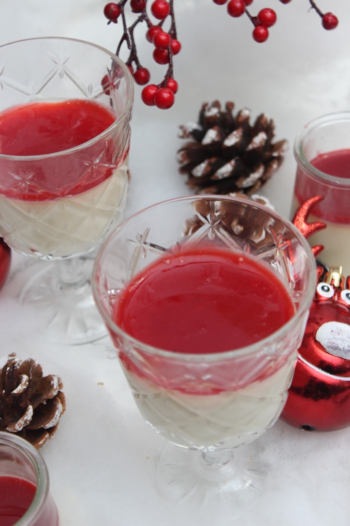 Das beste Panna Cotta mit Himbeersauce Dessert im Glas