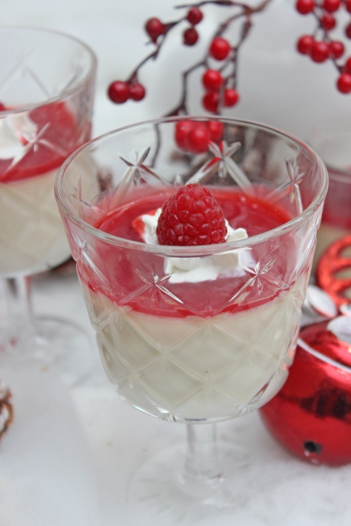 Das beste Panna Cotta mit Himbeersauce Dessert im Glas