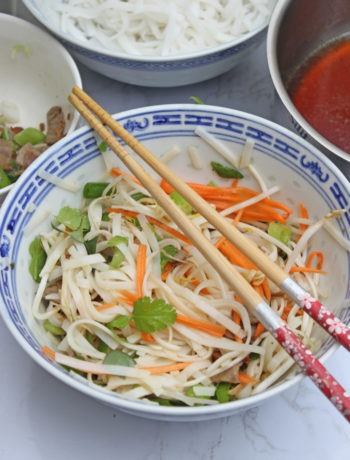 Pho bo suppe mit gemüse und rindfleisch in 15 minuten
