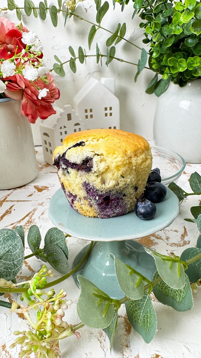 Blaubeermuffins und einer Schüssel Blaubeeren 