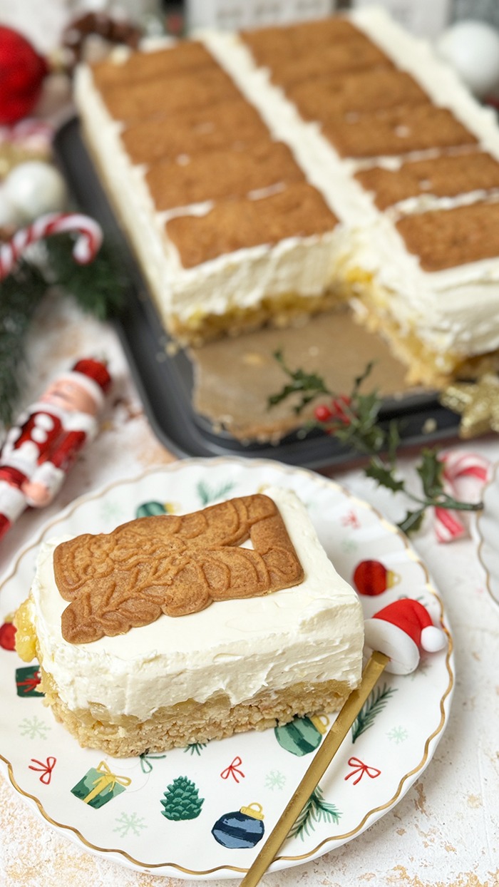 Spekulatius Kuchen mit Apfel vom Blech ohne Backen