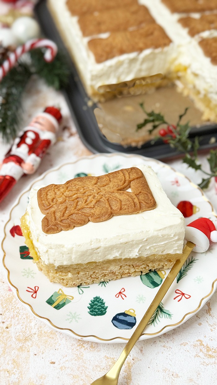 Spekulatius Kuchen mit Apfel vom Blech ohne Backen