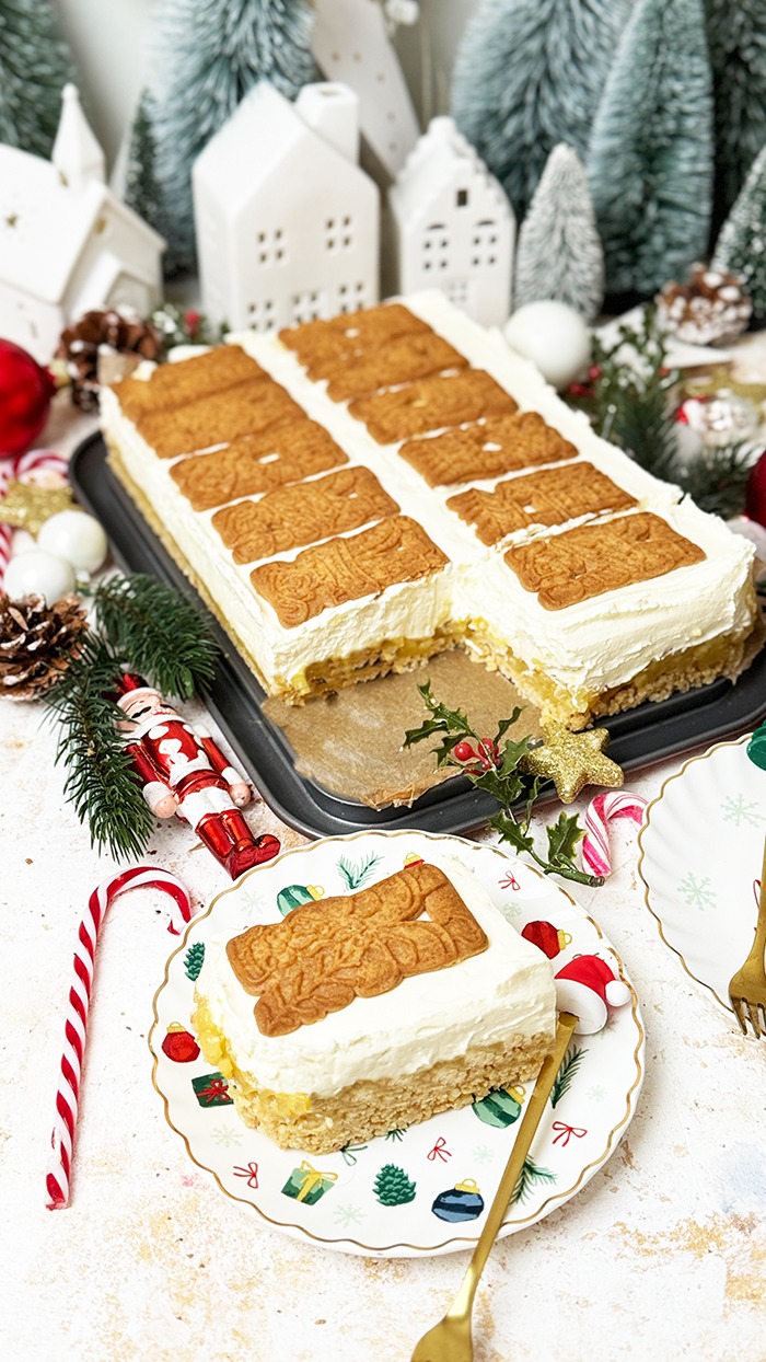 Spekulatius Kuchen mit Apfel vom Blech ohne Backen