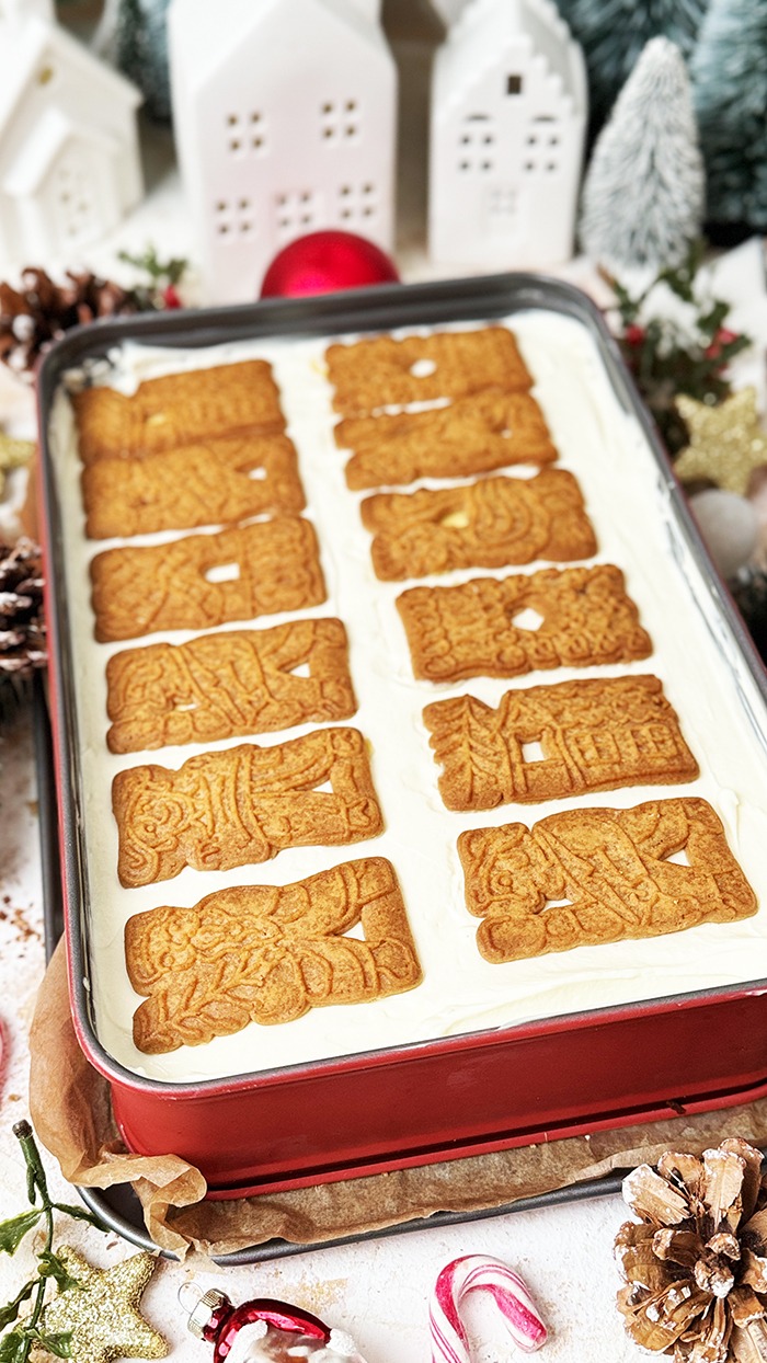 Spekulatius Kuchen mit Apfel vom Blech ohne Backen