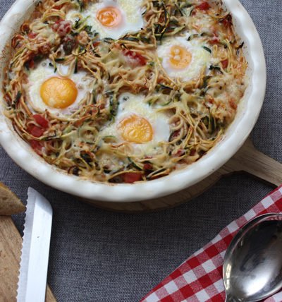 Leckeres Low Carb Rezept: Zucchini-Zoodles in Tomatensauce mit Spiegelei 2