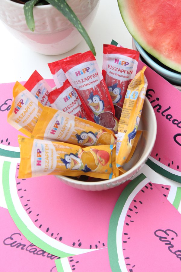 Mit hipp eiszapfen wird der kindergeburtstag zum renner & diy-einladungskarte "wassermelone"